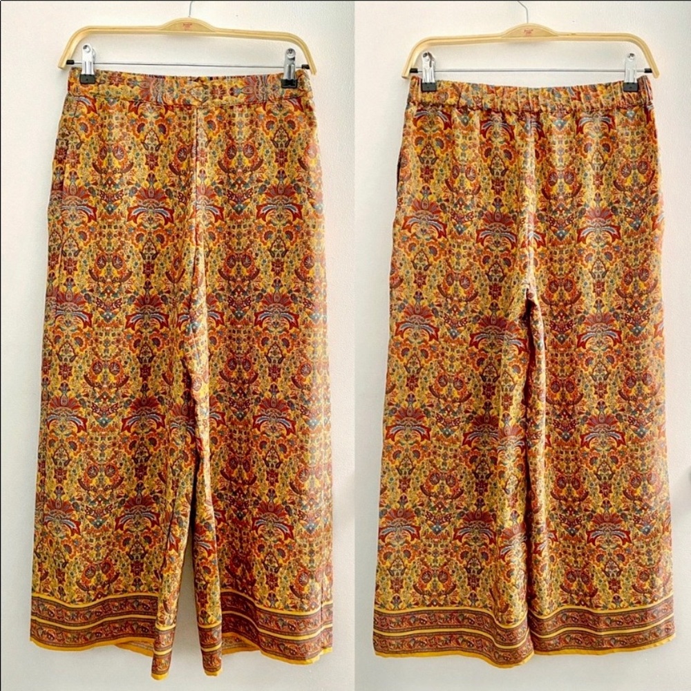 Zara Paisley Wide-leg cropped pants